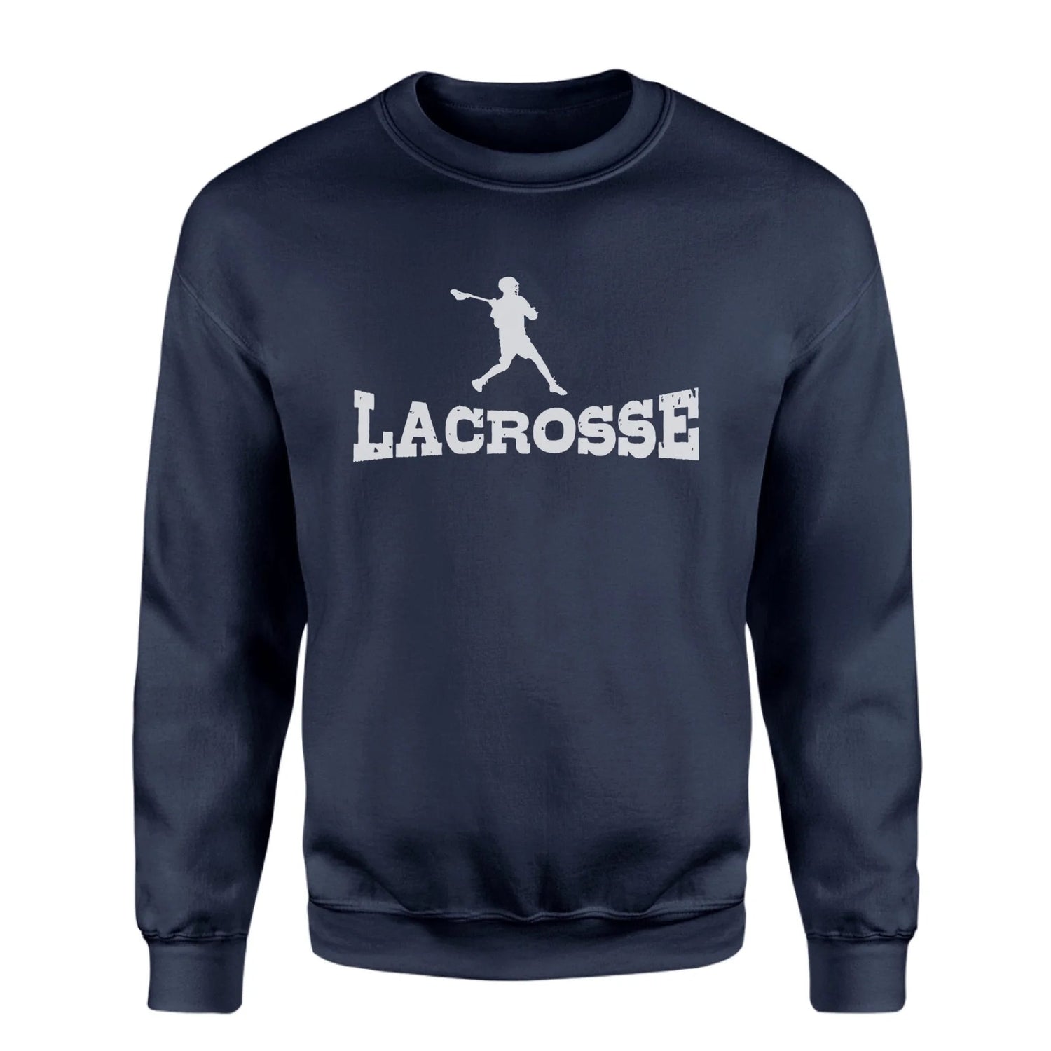 Basic Lacrosse with Lacrosse Player Icon on a Sweatshirt with a White Graphic
