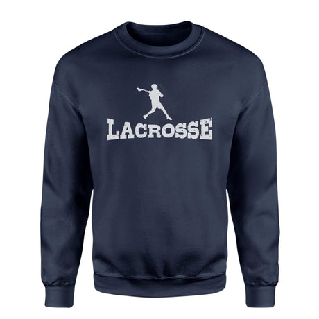 Basic Lacrosse with Lacrosse Player Icon on a Sweatshirt with a White Graphic