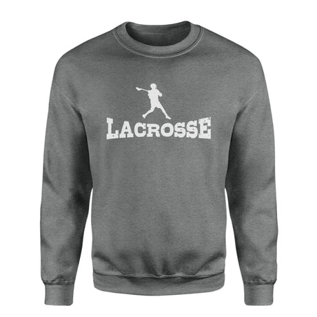 Basic Lacrosse with Lacrosse Player Icon on a Sweatshirt with a White Graphic