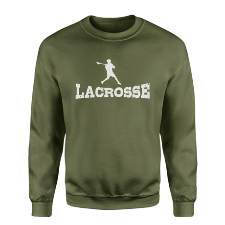 Basic Lacrosse with Lacrosse Player Icon on a Sweatshirt with a White Graphic