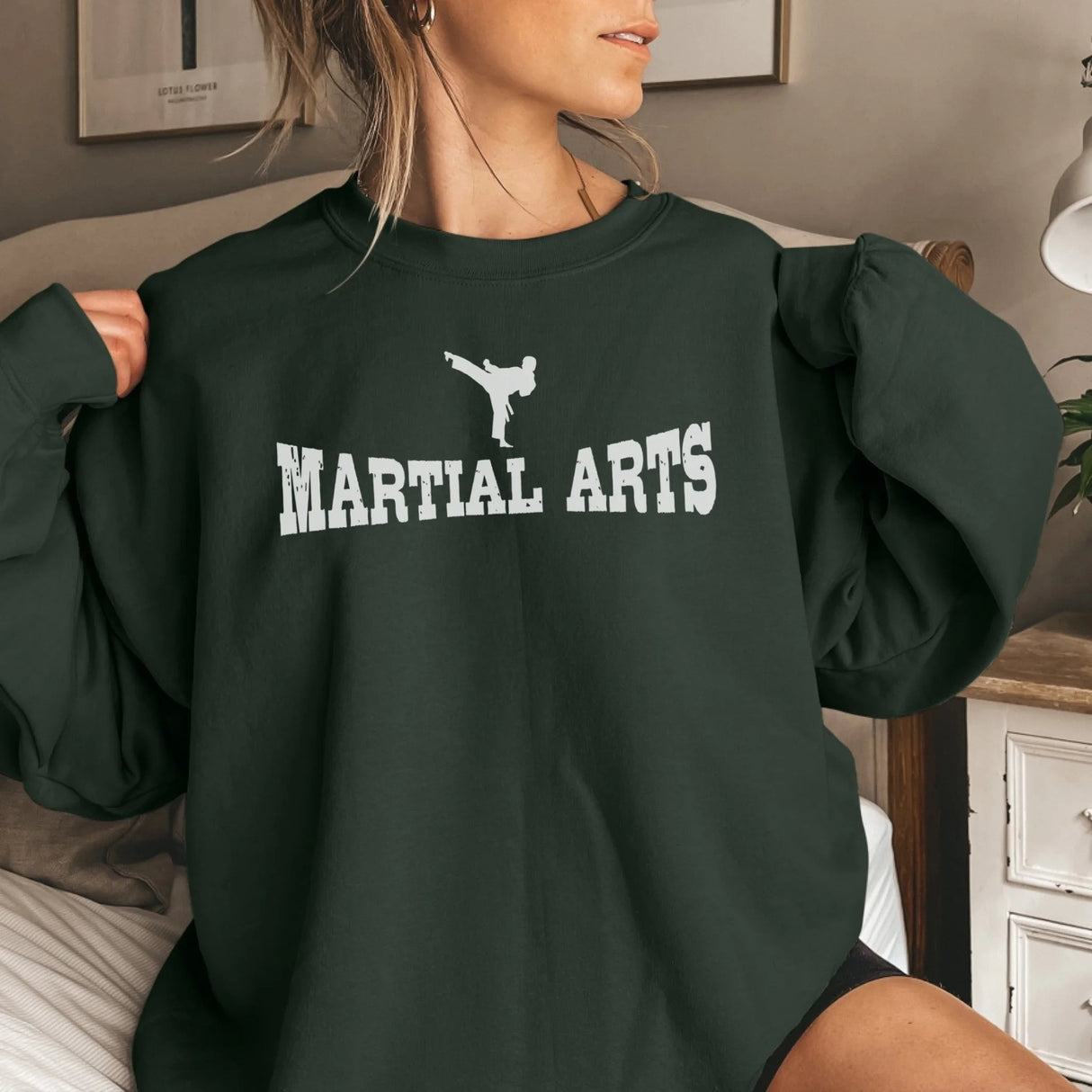 Basic Martial Arts with Martial Artist Icon on a Sweatshirt with a White Graphic