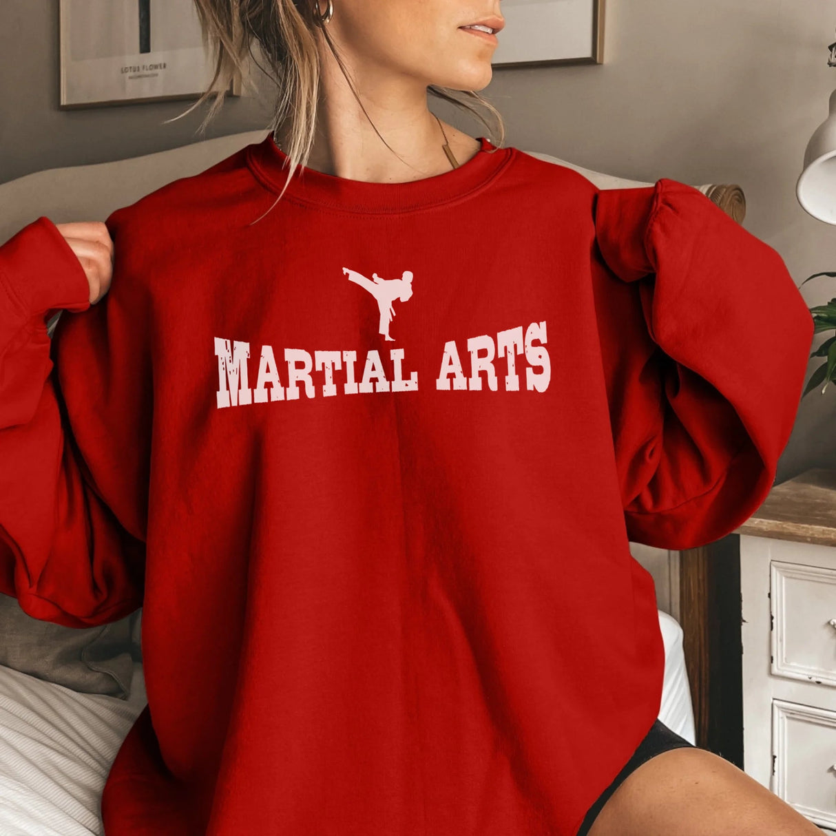 Basic Martial Arts with Martial Artist Icon on a Sweatshirt with a White Graphic