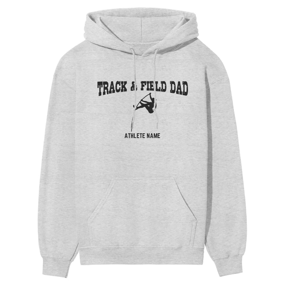 Pole Vault Dad with Pole Vaulter Icon and Pole Vaulter Name on a Hoodie with a Black Graphic