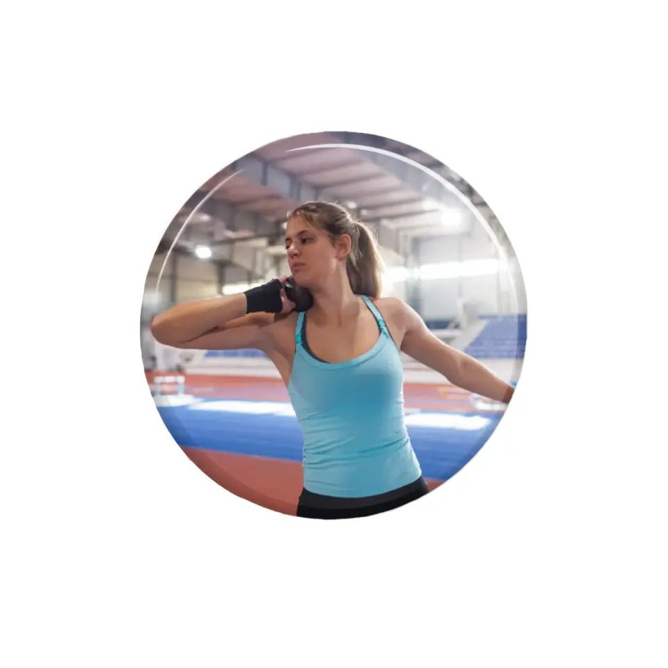 Custom Shot putter Photo on a Button