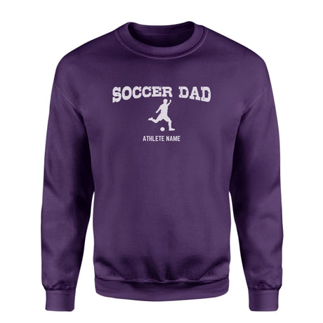 Soccer Dad with Soccer Player Icon and Soccer Player Name on a Sweatshirt with a White Graphic