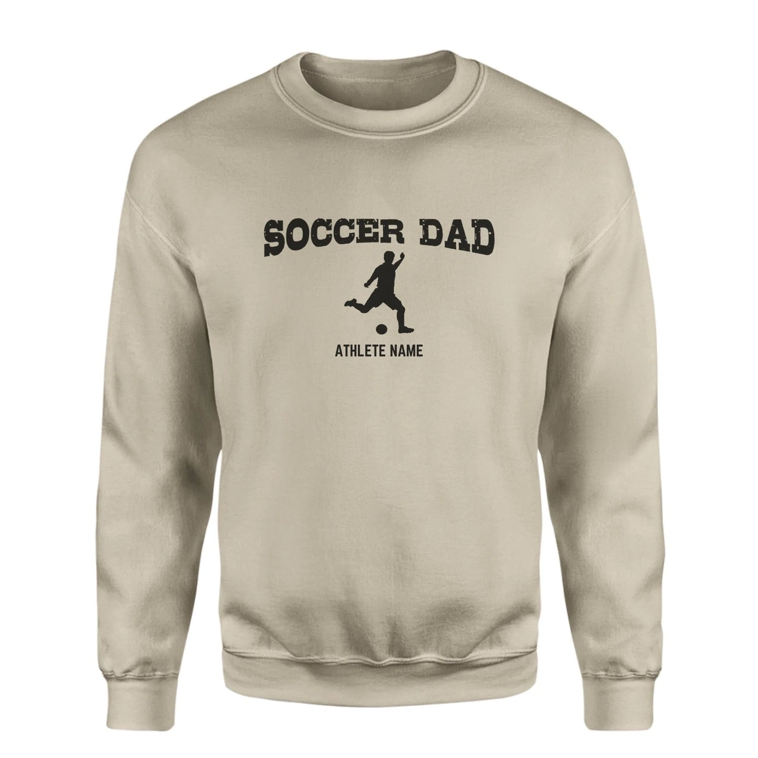 Soccer Dad with Soccer Player Icon and Soccer Player Name on a Sweatshirt with a Black Graphic