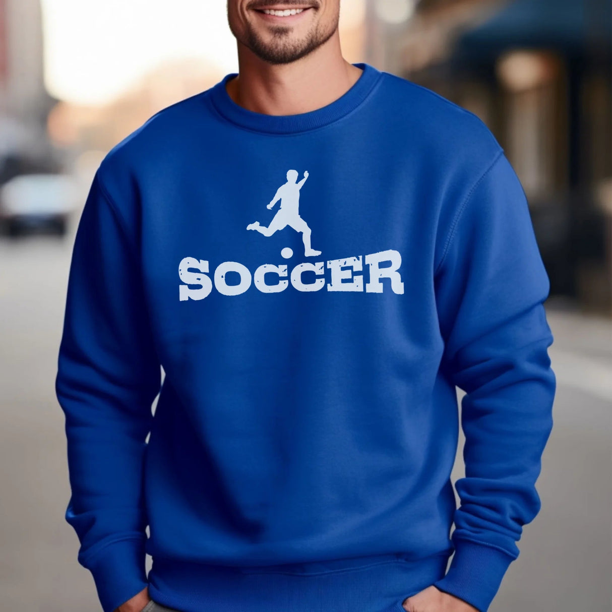 Basic Soccer with Soccer Player Icon on a Sweatshirt with a White Graphic