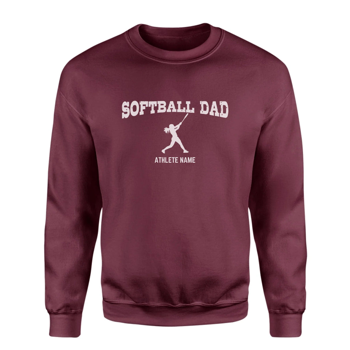Softball Dad with Softball Player Icon and Softball Player Name on a Sweatshirt with a White Graphic