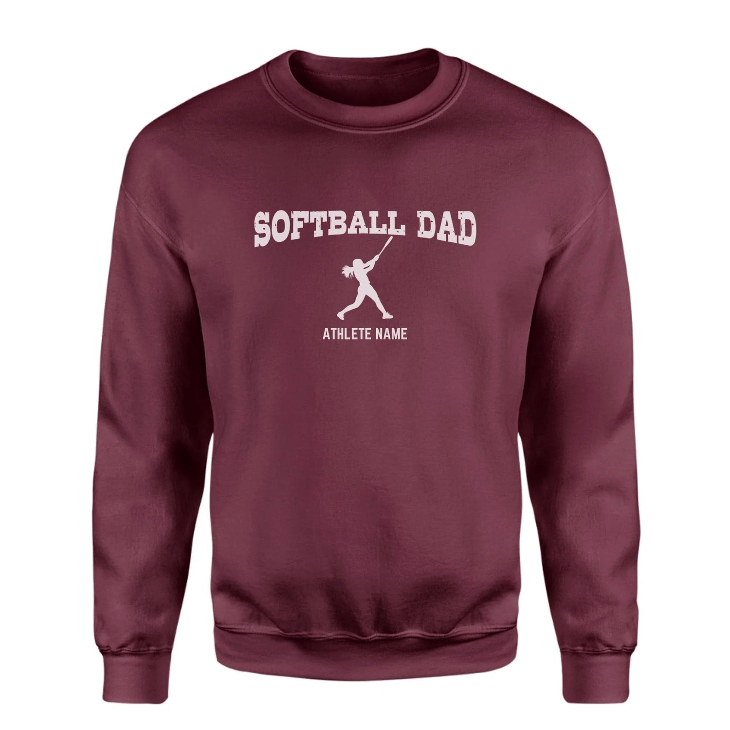 Softball Dad with Softball Player Icon and Softball Player Name on a Sweatshirt with a White Graphic
