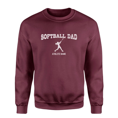 Softball Dad with Softball Player Icon and Softball Player Name on a Sweatshirt with a White Graphic