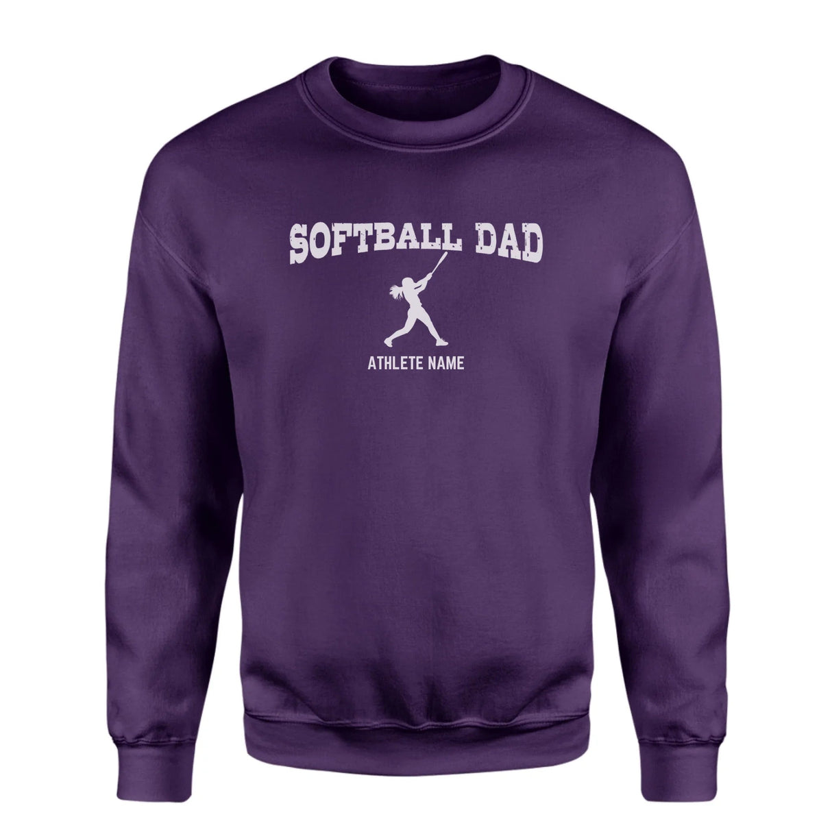 Softball Dad with Softball Player Icon and Softball Player Name on a Sweatshirt with a White Graphic