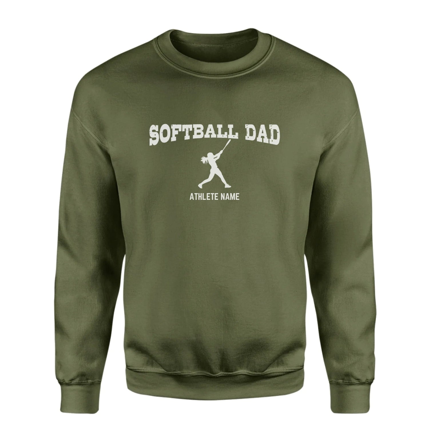 Softball Dad with Softball Player Icon and Softball Player Name on a Sweatshirt with a White Graphic