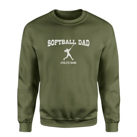 Softball Dad with Softball Player Icon and Softball Player Name on a Sweatshirt with a White Graphic