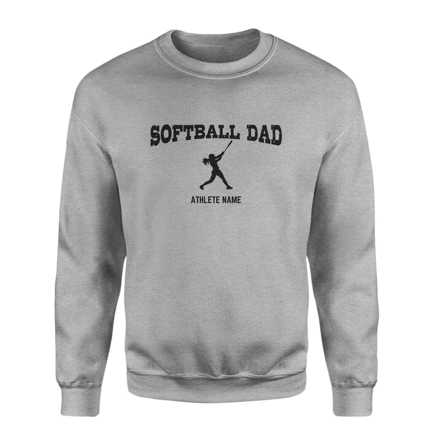 Softball Dad with Softball Player Icon and Softball Player Name on a Sweatshirt with a Black Graphic