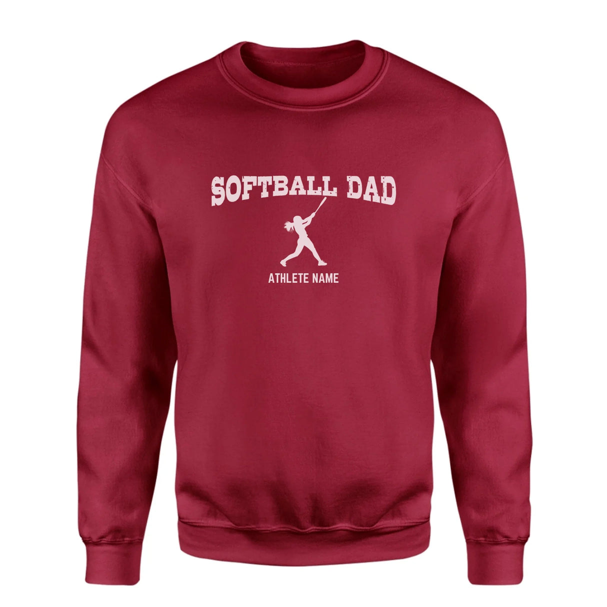Softball Dad with Softball Player Icon and Softball Player Name on a Sweatshirt with a White Graphic
