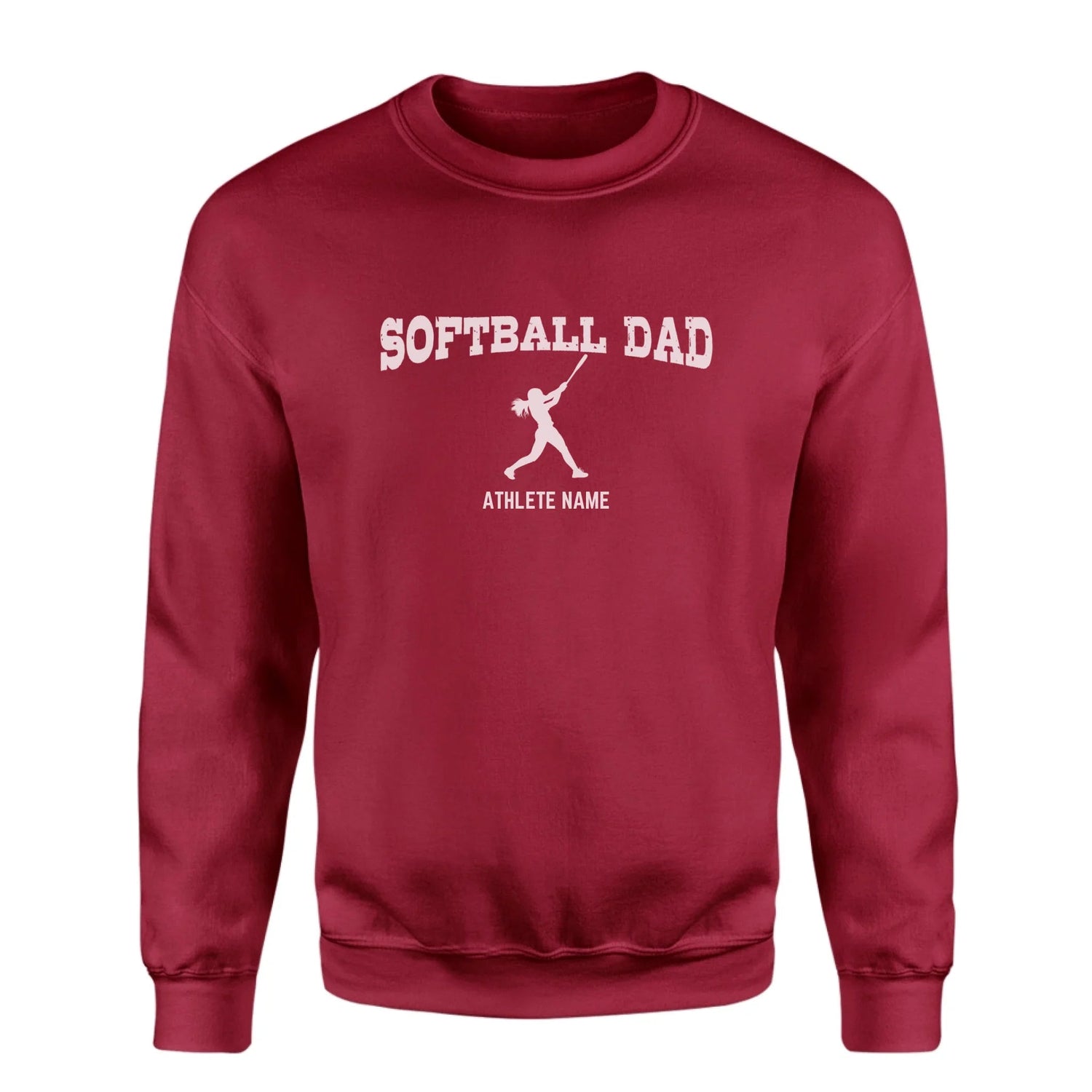 Softball Dad with Softball Player Icon and Softball Player Name on a Sweatshirt with a White Graphic