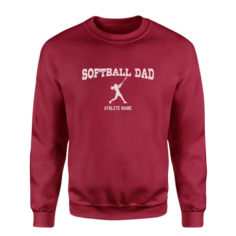 Softball Dad with Softball Player Icon and Softball Player Name on a Sweatshirt with a White Graphic