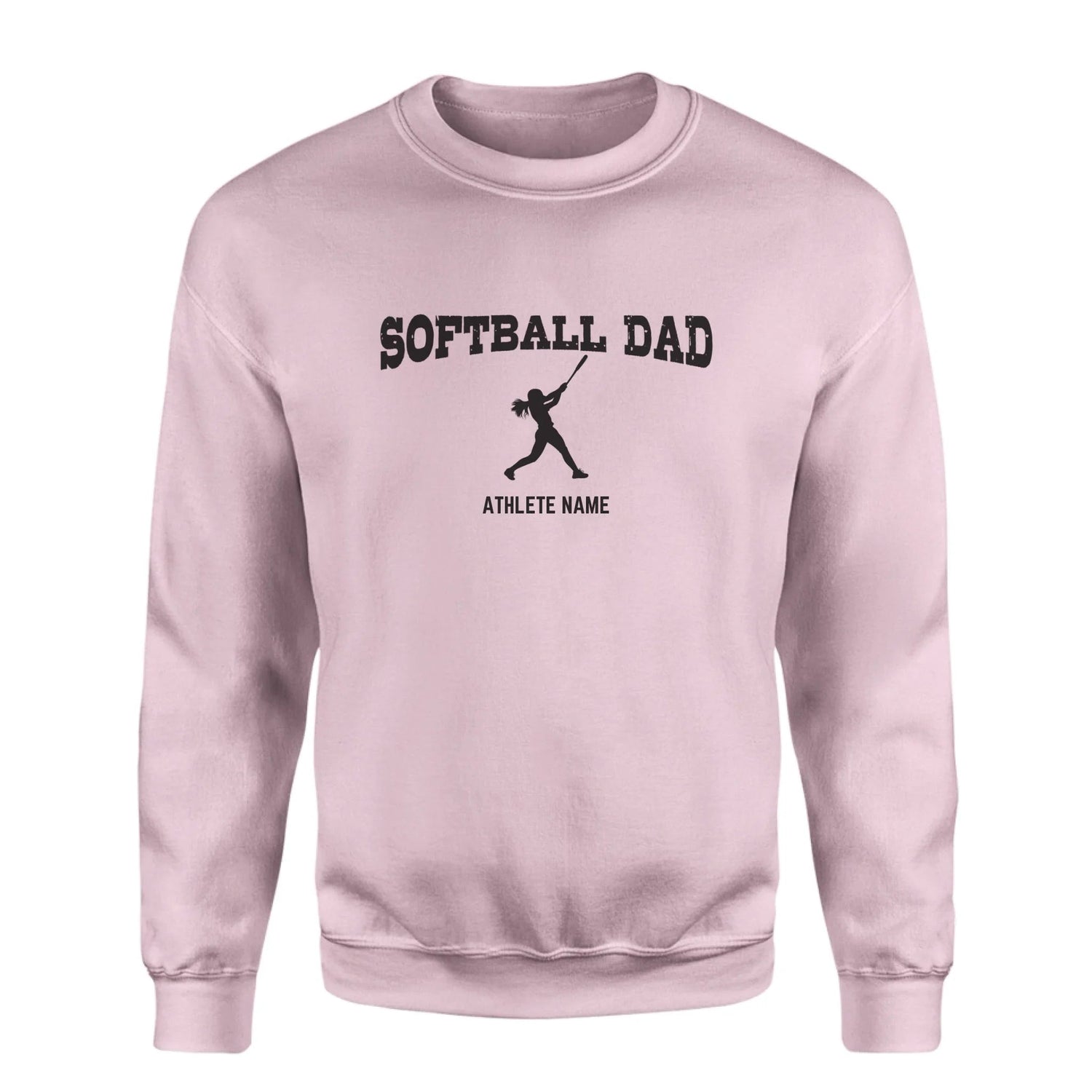 Softball Dad with Softball Player Icon and Softball Player Name on a Sweatshirt with a Black Graphic