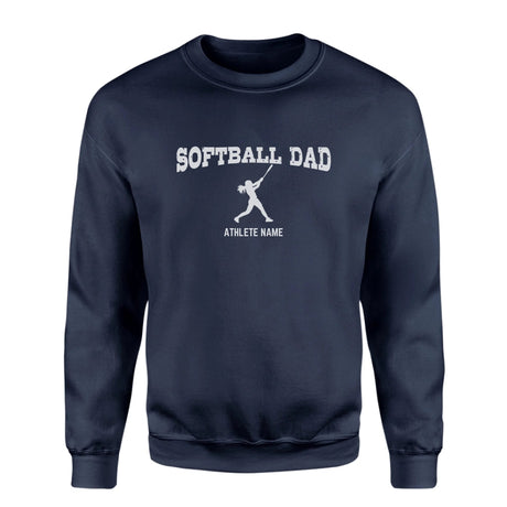 Softball Dad with Softball Player Icon and Softball Player Name on a Sweatshirt with a White Graphic