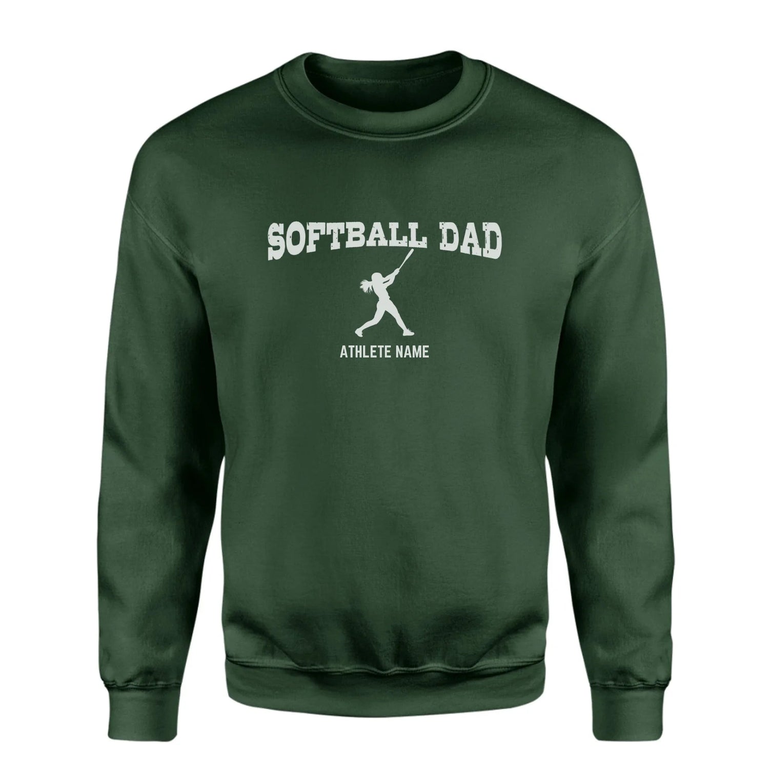 Softball Dad with Softball Player Icon and Softball Player Name on a Sweatshirt with a White Graphic