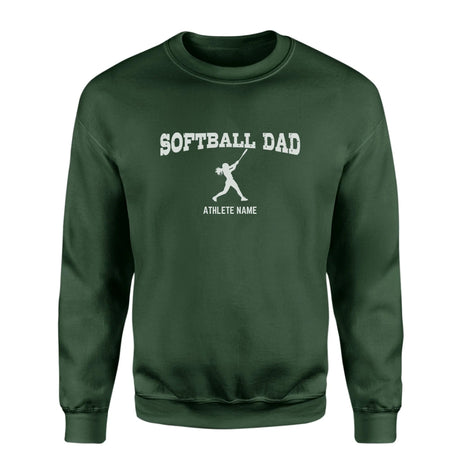 Softball Dad with Softball Player Icon and Softball Player Name on a Sweatshirt with a White Graphic