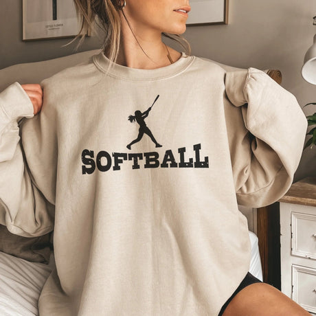 Basic Softball with Softball Player Icon on a Sweatshirt with a Black Graphic
