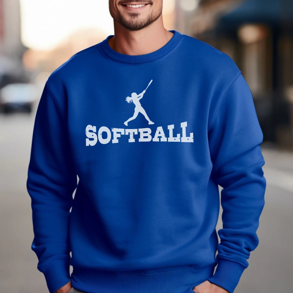 Basic Softball with Softball Player Icon on a Sweatshirt with a White Graphic