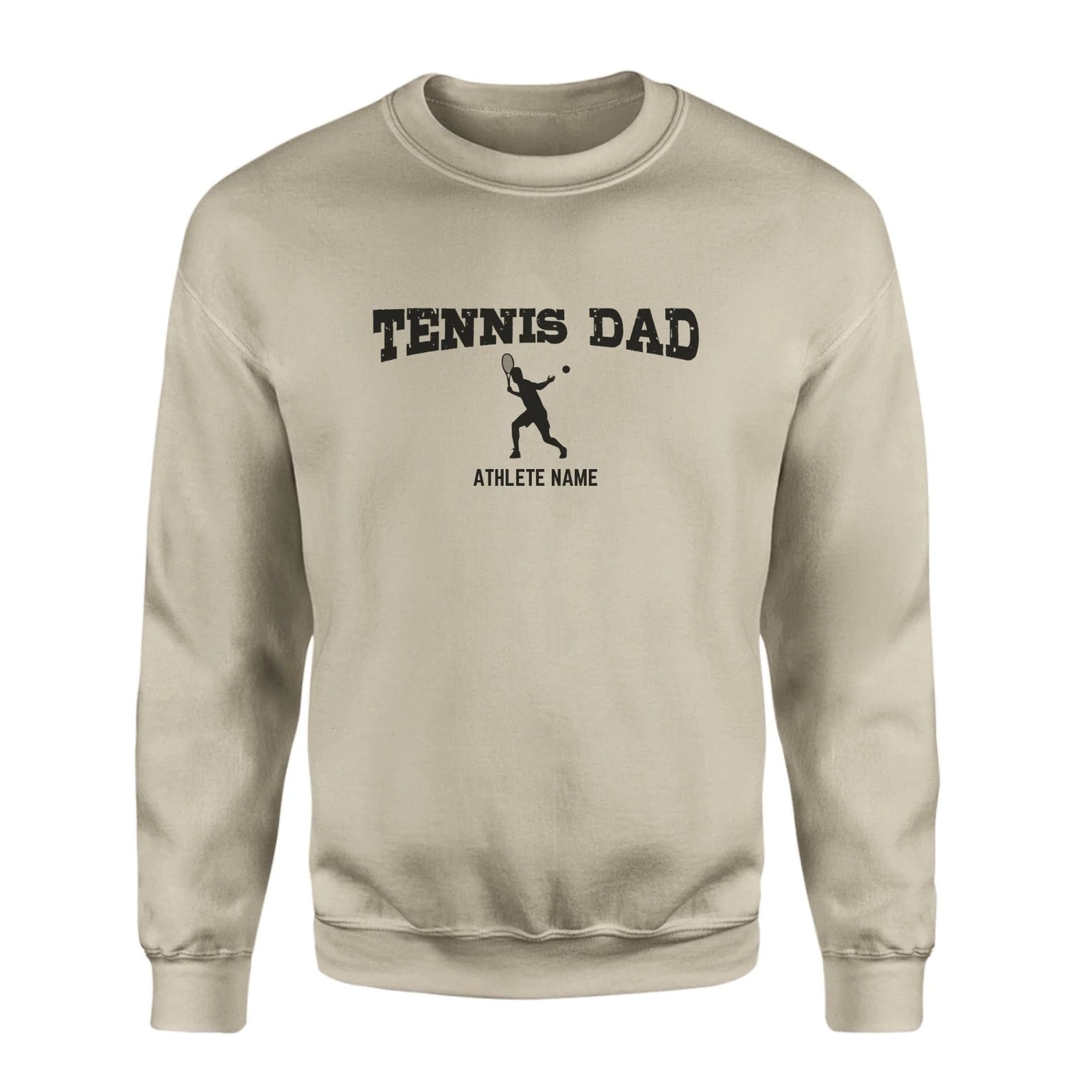 Tennis Dad with Tennis Player Icon and Tennis Player Name on a Sweatshirt with a Black Graphic