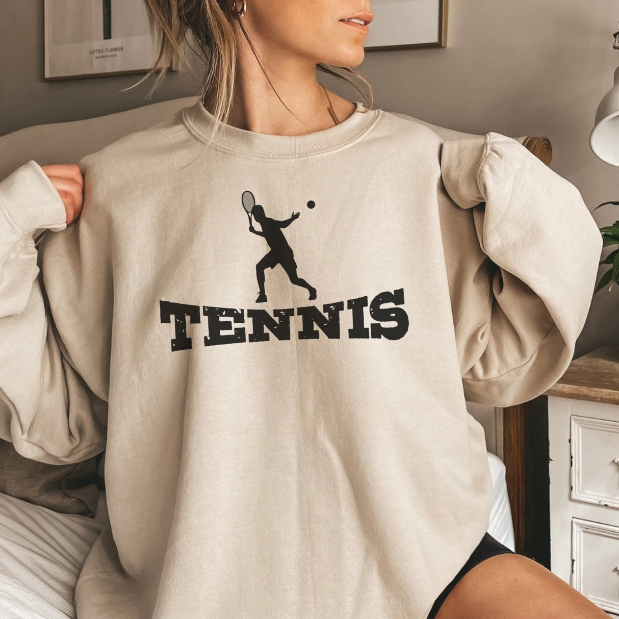 Basic Tennis with Tennis Player Icon on a Sweatshirt with a Black Graphic