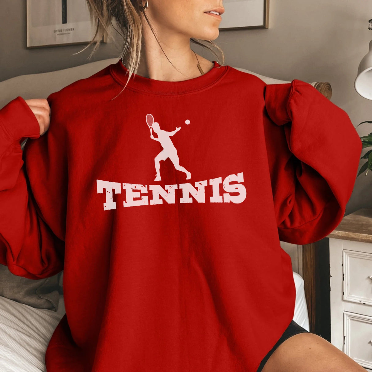 Basic Tennis with Tennis Player Icon on a Sweatshirt with a White Graphic