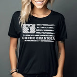 cheer grandma horizontal flag design on a unisex t-shirt with a white graphic