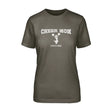 cheer mom with cheerleader icdesign on and cheerleader name design on a unisex t-shirt with a white graphic