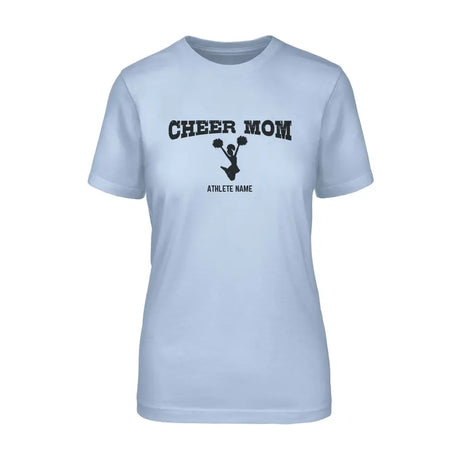 cheer mom with cheerleader icdesign on and cheerleader name design on a unisex t-shirt with a black graphic
