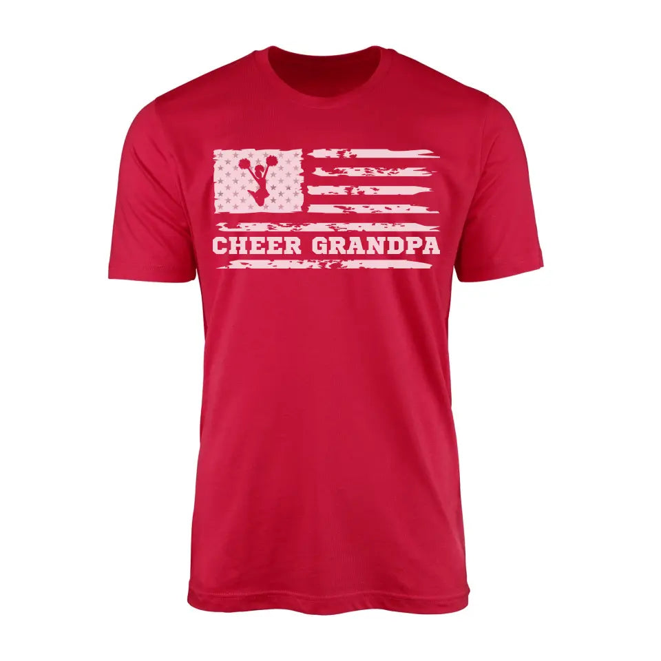 cheer grandpa horizontal flag design on a mens t-shirt with a white graphic