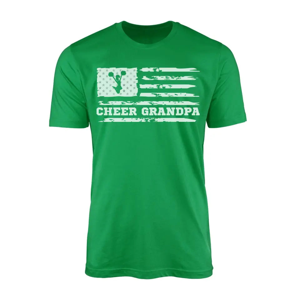 cheer grandpa horizontal flag design on a mens t-shirt with a white graphic