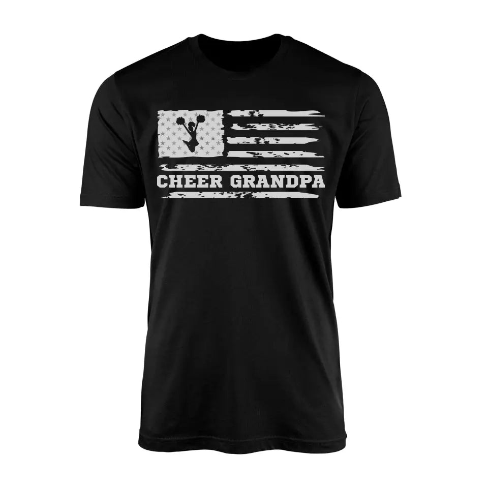 cheer grandpa horizontal flag design on a mens t-shirt with a white graphic