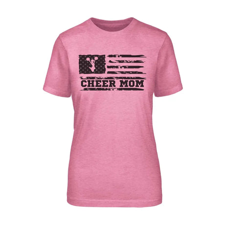 cheer mom horizontal flag design on a unisex t-shirt with a black graphic