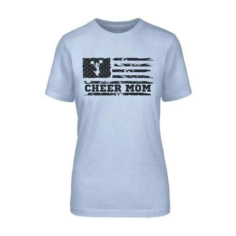 cheer mom horizontal flag design on a unisex t-shirt with a black graphic