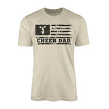 cheer dad horizontal flag design on a mens t-shirt with a black graphic