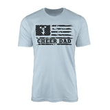 cheer dad horizontal flag design on a mens t-shirt with a black graphic