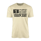 cheer dad horizontal flag design on a mens t-shirt with a black graphic