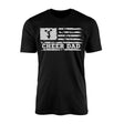 cheer dad horizontal flag design on a mens t-shirt with a white graphic