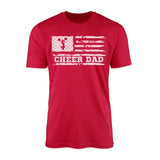 cheer dad horizontal flag design on a mens t-shirt with a white graphic