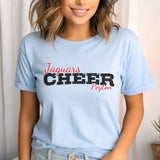 custom cheer mascot and cheerleader name design on a unisex t-shirt with a black graphic