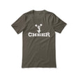 basic cheer with cheerleader icon design on a unisex t-shirt with a white graphic