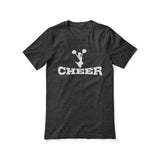 basic cheer with cheerleader icon design on a unisex t-shirt with a white graphic