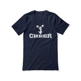 basic cheer with cheerleader icon design on a unisex t-shirt with a white graphic