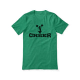 basic cheer with cheerleader icon design on a unisex t-shirt with a black graphic
