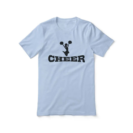 basic cheer with cheerleader icon design on a unisex t-shirt with a black graphic