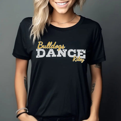 custom dance mascot and dancer name design on a unisex t-shirt with a white graphic